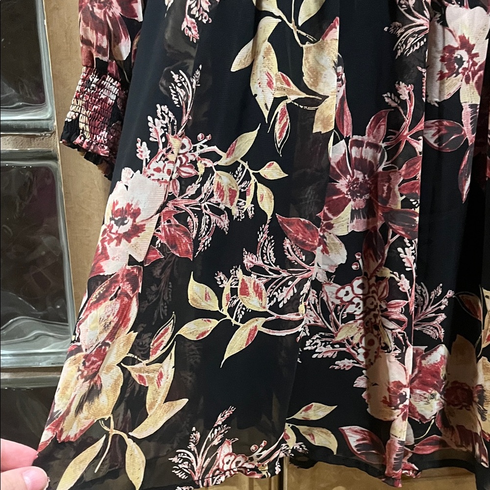 Soieblu Moody Floral Long Sleeve Dress in Black, Pink and Gold